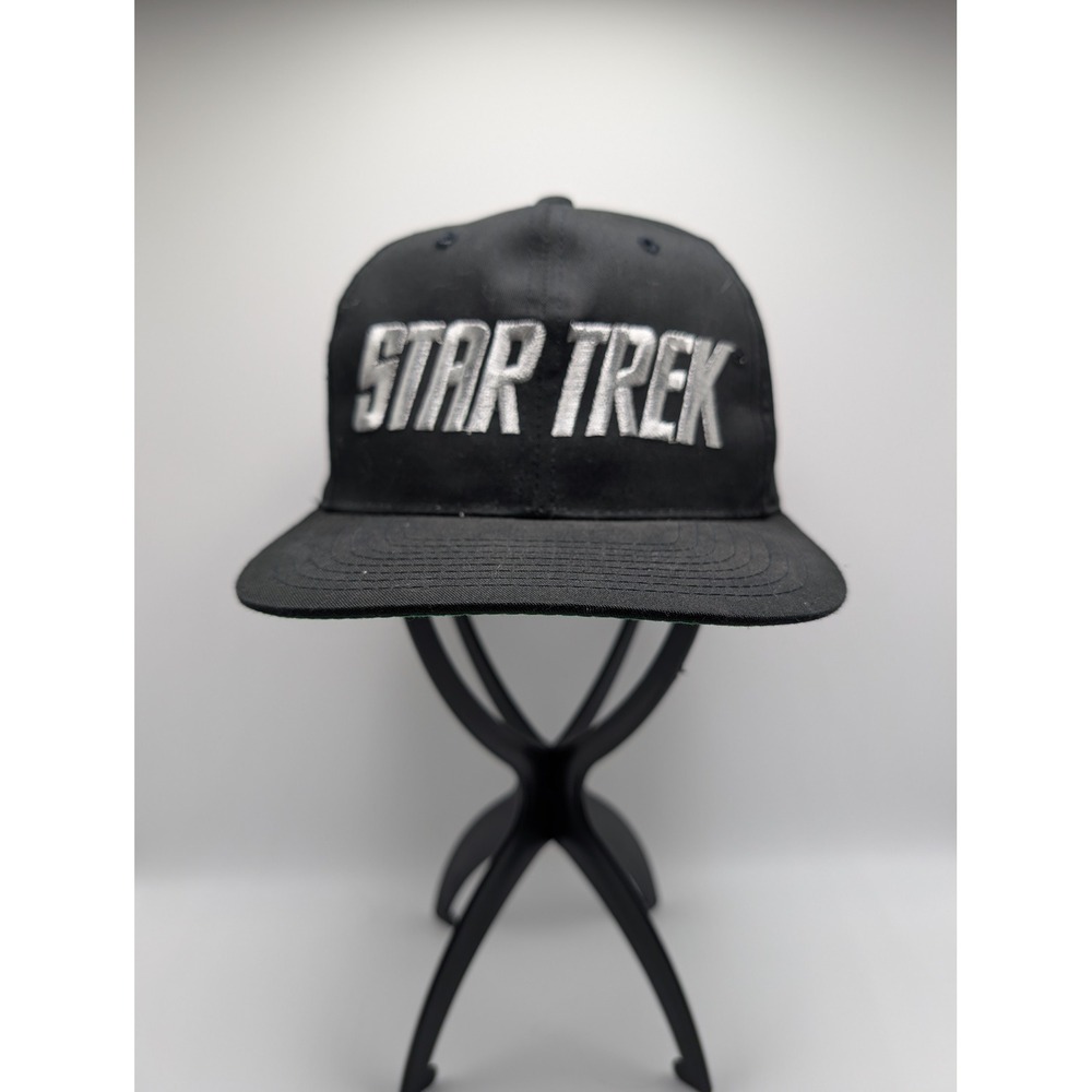 Vintage 1994 Star Trek Annco Snapback Hat Black Silver Logo Green Underbrim Cap